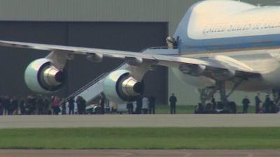 President Obama leaving Air Force One