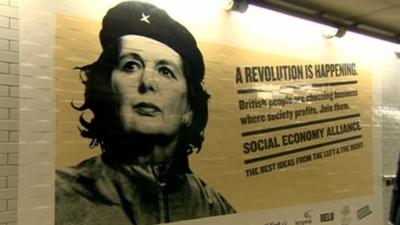 Margaret Thatcher and Che Guevara mash-up image at Westminster station