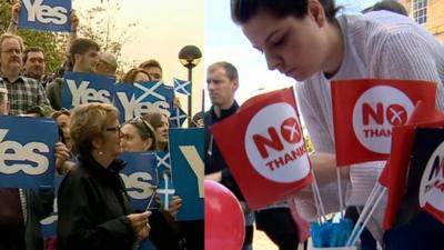 Split image showing 'yes' and 'no' campaigners