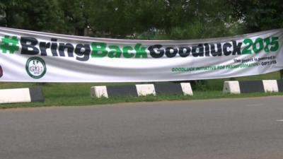 The controversial banner with the hashtag #BringBackGoodluck2015