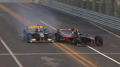 Nicolas Prost and Nick Heidfeld collide on the final corner