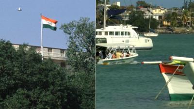 Indian flag in New Delhi (l) and Mauritius (r)