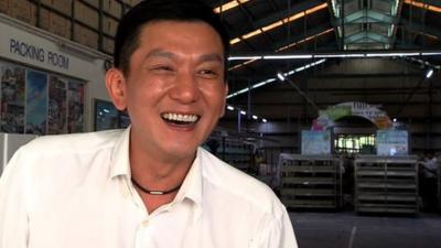 Kenny Yap at the packaging room at his fish farm in Singapore