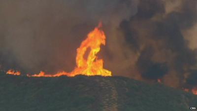 Flames twisting in wildfire at Cleveland National Forest