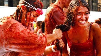 Two dutch women after tomato fight