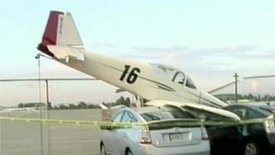 A plane crashed into vehicles in a San Diego airport