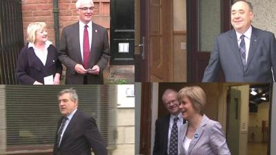 Clockwise from left: Alistair Darling, Alex Salmond, Nicola Sturgeon, Gordon Brown