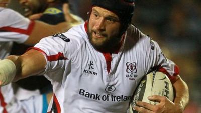 Dan Tuohy of Ulster scores a try against Cardiff Blues