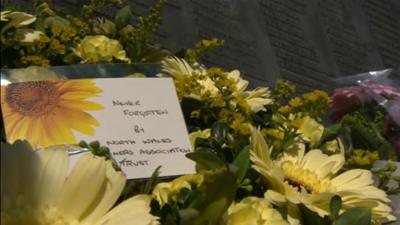 Flowers at the Gresford mining memorial