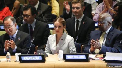 UN Women Goodwill Ambassador Emma Watson attends the HeForShe campaign launch at the United Nations in New York