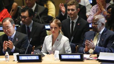 UN Women Goodwill Ambassador Emma Watson attends the HeForShe campaign launch at the United Nations in New York