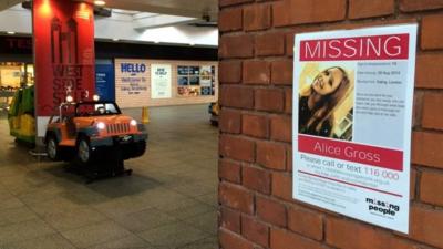 A missing poster for schoolgirl Alice Gross in Ealing Broadway