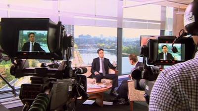 Ed Miliband on set of Andrew Marr programme