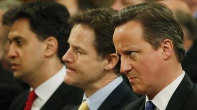 Prime Minister David Cameron, Nick Clegg and Ed Miliband