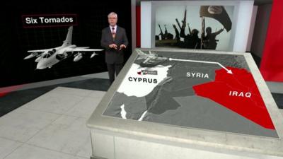 James Robbins pointing at map showing Cyrpus, Syria and Iraq