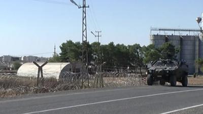 Turkish military vehicle in Mursitpinar on Turkey-Syria border