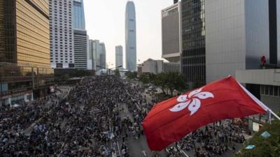 A protester waves a Hong Kong flag during a rally as they block the main road to the financial Central district in Hong Kong September 29, 2014