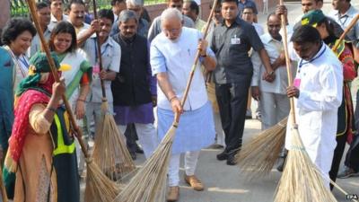 Narendra Modi sweeping road