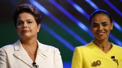 Brazils presidential candidates Dilma Rousseff (L) of Workers Party (PT) and Marina Silva of Brazilian Socialist Party (PSB)