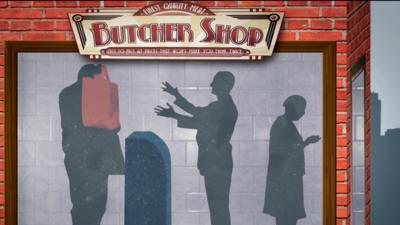 Screen grab of video showing a butcher shop