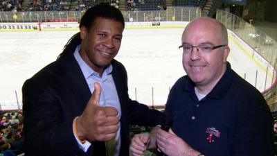 Former NFL player Cecil Martin with BBC Sport NI's Nigel Ringland