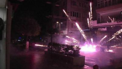 Firework fired at police by protestors in Istanbul