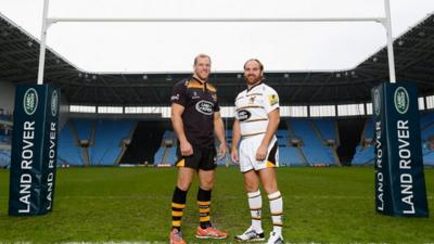 Wasps captain James Haskell and stand-off Andy Goode, a Sky Blues fan, at the Ricoh Arena