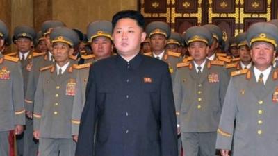 North Korean leader Kim Jong-Un (C), accompanied by senior army officials