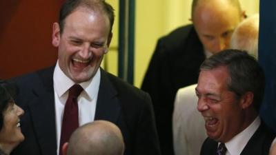 United Kingdom Independence Party (UKIP) candidate Douglas Carswell (L) and UKIP leader Nigel Farage