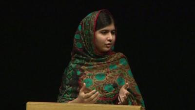 Malala speaking about her win