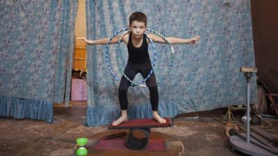 Boy practises during a training session