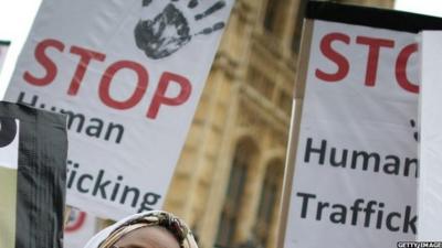Placards calling for an end to human trafficking