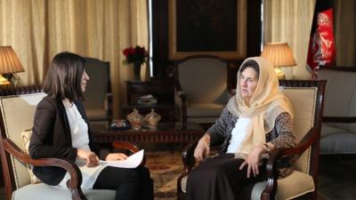 Afghan first lady Rula Ghani speaking to the BBC's Sana Safi