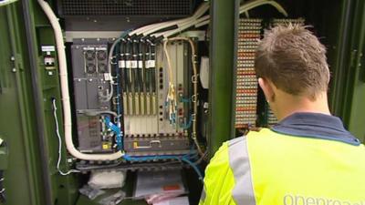 BT worker at broadband exchange