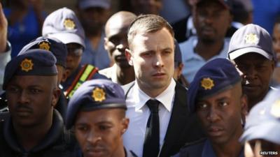 Oscar Pistorius leaving court on 16 October