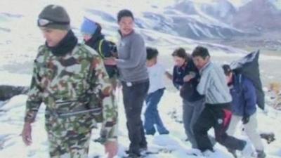 Survivors of the blizzards which hit trekkers on the Annapurna trail