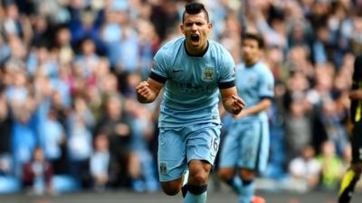 Manchester City's Sergio Aguero celebrates against Tottenham