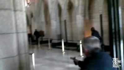 Toronto Globe and Mail footage shows firing of shots inside the Canadian parliament building