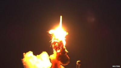 Antares rocket is seen exploding seconds after lift-off