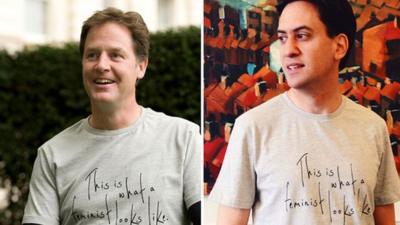 Clegg and Miliband wear pro-feminism T-shirt