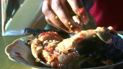 Plate of food at African market