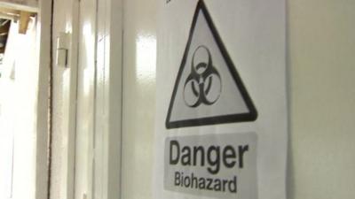 Hazard sign at Ebola treatment centre