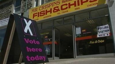 A fish and chip shop in Bristol became a polling station for the 2001 general election