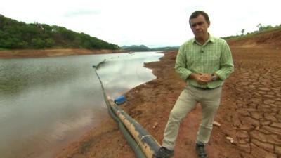 Wyre Davies in drought hit lake near Sao Paolo