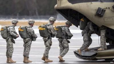 File photograph of US troops boarding military aircraft