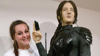 Lara Clarke with her Gold award winning creation of Hunger Games star Jennifer Lawrence