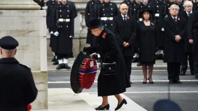 The Queen lays a wreath at The Cenotaph