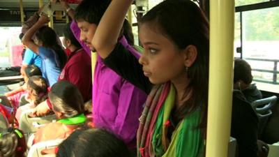 Afiya Khalid on a bus in India