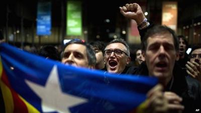 Pro-independence supporters celebrate the results of the informal poll