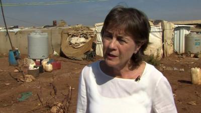 UNHCR representative in Lebanon Ninette Kelley in a camp for Syrian refugees
